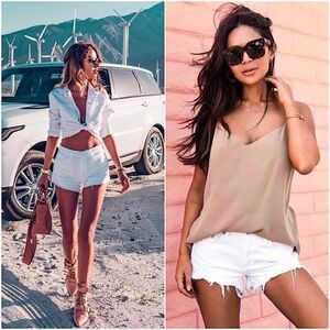 NWT L'AGENCE 90s Y2K Distressed White Denim Frayed Raw Hem Cutoff Jean Shorts 25